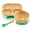 Personalised Bamboo Childrens Dining Set Spoon & Bowl - Custom Engraved Tiny Dining Set 1st Birthday 1st Christmas Weaning Set