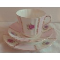 Very Pretty Old Royal Vintage English Bone China Pink and White Striped Floral Tea Set Trio, afternoon tea, tea party