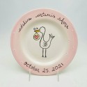 stork personalized baby plate / custom birth gift  / hand painted baby plate / baby animal plate / new baby gift / new mom new dad gift