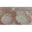 Very Pretty Old Royal Vintage English Bone China Pink and White Striped Floral Tea Set Trio, afternoon tea, tea party