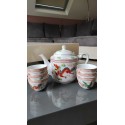 Fine Chinese porcelain tea set/1 teapot + 6 cups. Decor Traditional Chinese Dragons/Phoenix Feng shui. Rose Family Style