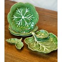 Bordallo Pinheiro Green Cabbage Plates | Chip & Dip | Double Salt Dip