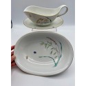 Heinrich H&C Selb Bavaria Sommer Wild Grass Butterflies Sauce boat, attached underplate and Oval Serving Bowl