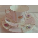 Very Pretty Old Royal Vintage English Bone China Pink and White Striped Floral Tea Set Trio, afternoon tea, tea party