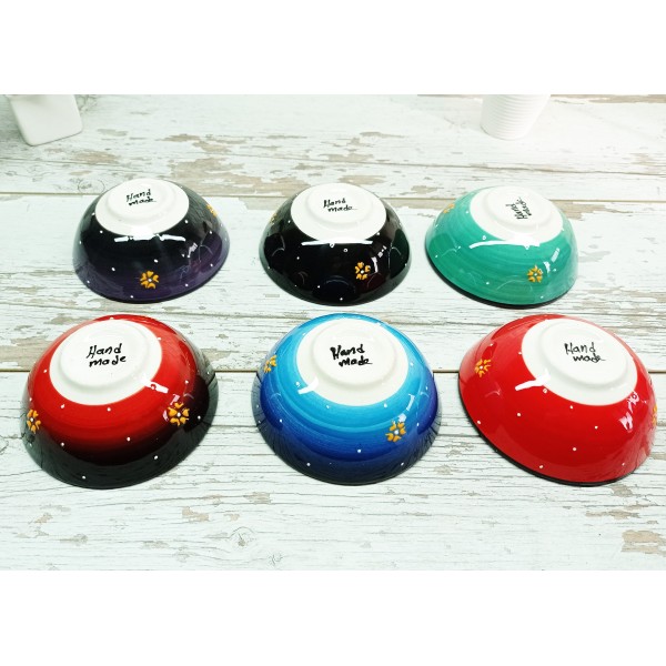Set of 6 Unique Ceramic Serving Dinnerware Soup Bowls Mixing Embossed Dishes Breakfast Salad Cornflakes Handmade Pottery Dish Gift