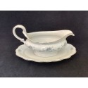 Johann Haviland BLUE GARLAND Gravy Boat And Under Plate ~Bavaria (Backstamp) Pretty Discontinued Petite Blue Rose Pattern With Platinum Trim