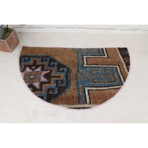 Half Round Doormat, Semicircle Entrance Doormat, Turkish Doormat, 19x24 Housewarming Gift, Kilim Doormat, Kitchen Deccor, Outdoor Mat,