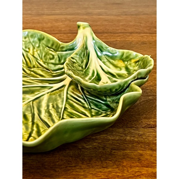 Bordallo Pinheiro Green Cabbage Plates | Chip & Dip | Double Salt Dip