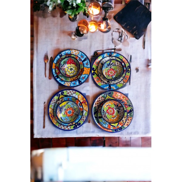 Hand-Painted Talavera Dinnerware Set | 13-Piece Mexican Pottery Collection