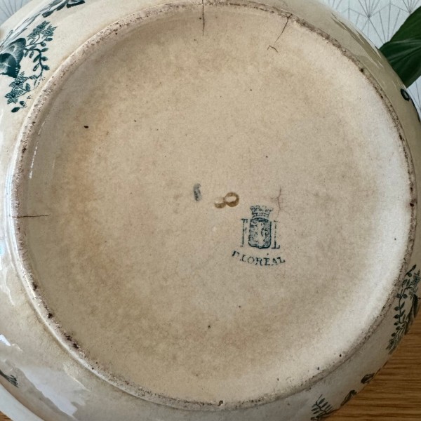 Vintage White Ironstone Bowl fruits Patina French Farmhouse Floral 0703248