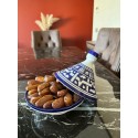 Moroccan dinner service in Fes porcelain: tureen, 4 bowls, 4 plates, 1 tagine, 1 gift glass. Handmade 100% organic