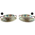 Antique Royal Cauldron Victoria Two Handle Consomme Soup and Saucer Set. Beautiful Flower Motive. WITH FLAW on Cup. Select