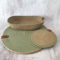 Green placemats set of 4 & bread basket coasters set for dinning table jute placemats bread bag coaster set housewarming gift table decor