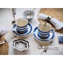 Vintage Blue and White Tableware. Antique Ceramic Plates, Cups & Saucers, Milk Jug and Gravy Boat in Blue/White Floral, Retro, Scenic Design