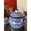 Moroccan dinner service in Fes porcelain: tureen, 4 bowls, 4 plates, 1 tagine, 1 gift glass. Handmade 100% organic