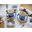 Vintage Blue and White Tableware. Antique Ceramic Plates, Cups & Saucers, Milk Jug and Gravy Boat in Blue/White Floral, Retro, Scenic Design