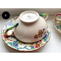 Antique Royal Cauldron Victoria Two Handle Consomme Soup and Saucer Set. Beautiful Flower Motive. WITH FLAW on Cup. Select