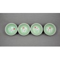 Set of 4 Vintage Chinese Style ceramics small cup with Koi, Koi Carp, Nishikigoi in the cup (Green)