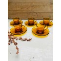 Set of 5 Duralex Amber Glass Espresso Cups with Saucer