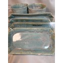 Four Sushi Plates, Rice Cups, Soy Dishes | Handmade, Ceramic | Turquoise Blue Glaze | Japanese | Dining, Sashmi, Dinner Set, Special Gift,